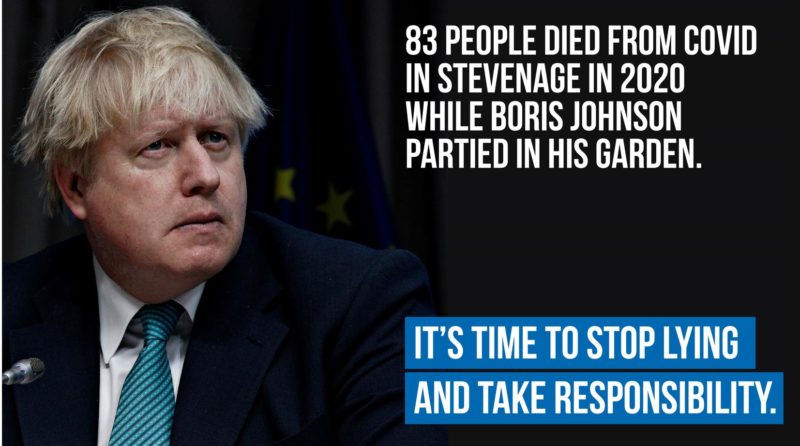 83 Stevenage People died in 2020 while Johnson partied in his garden.